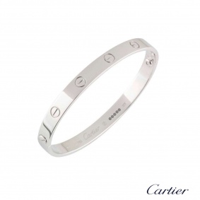 Cartier White Gold Plain Love Bracelet Size 18 B6035418
